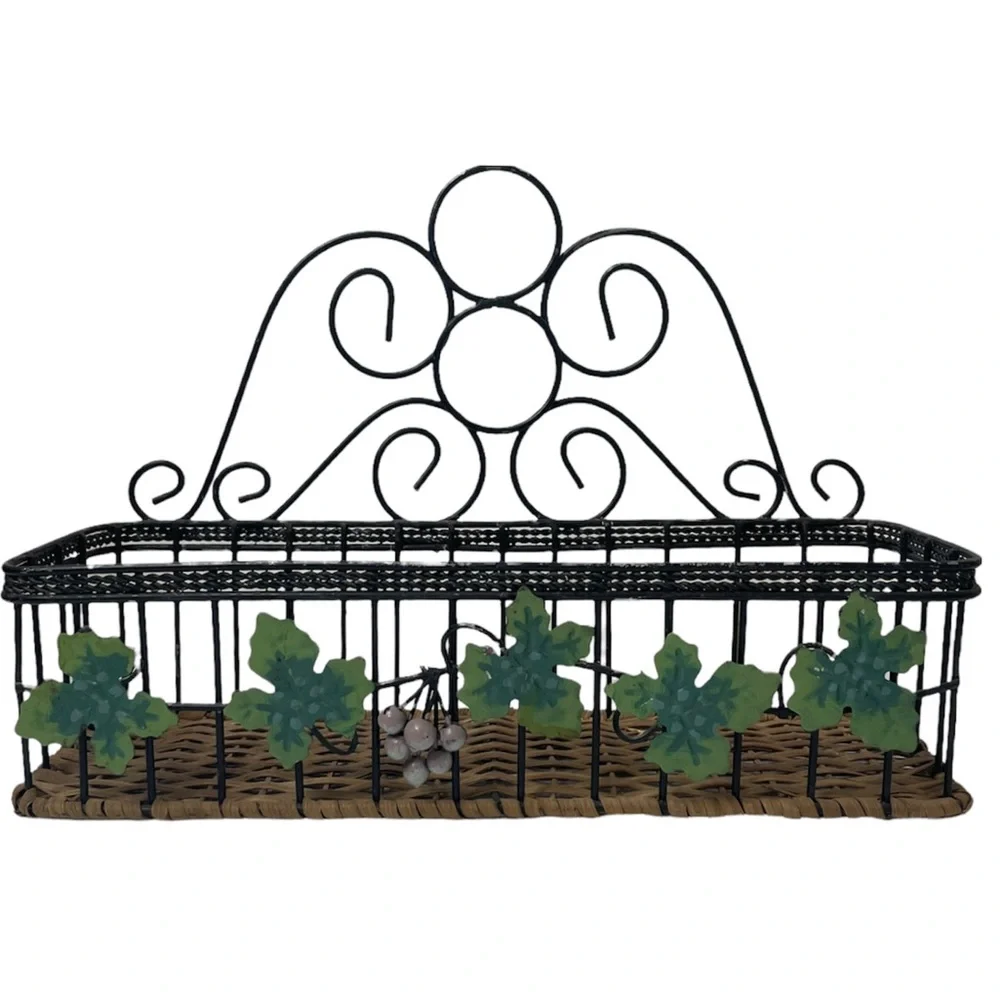 Vintage Basket Hand Crafted Wire Wicker Wall Organizer Hanging or Tabletop Decor